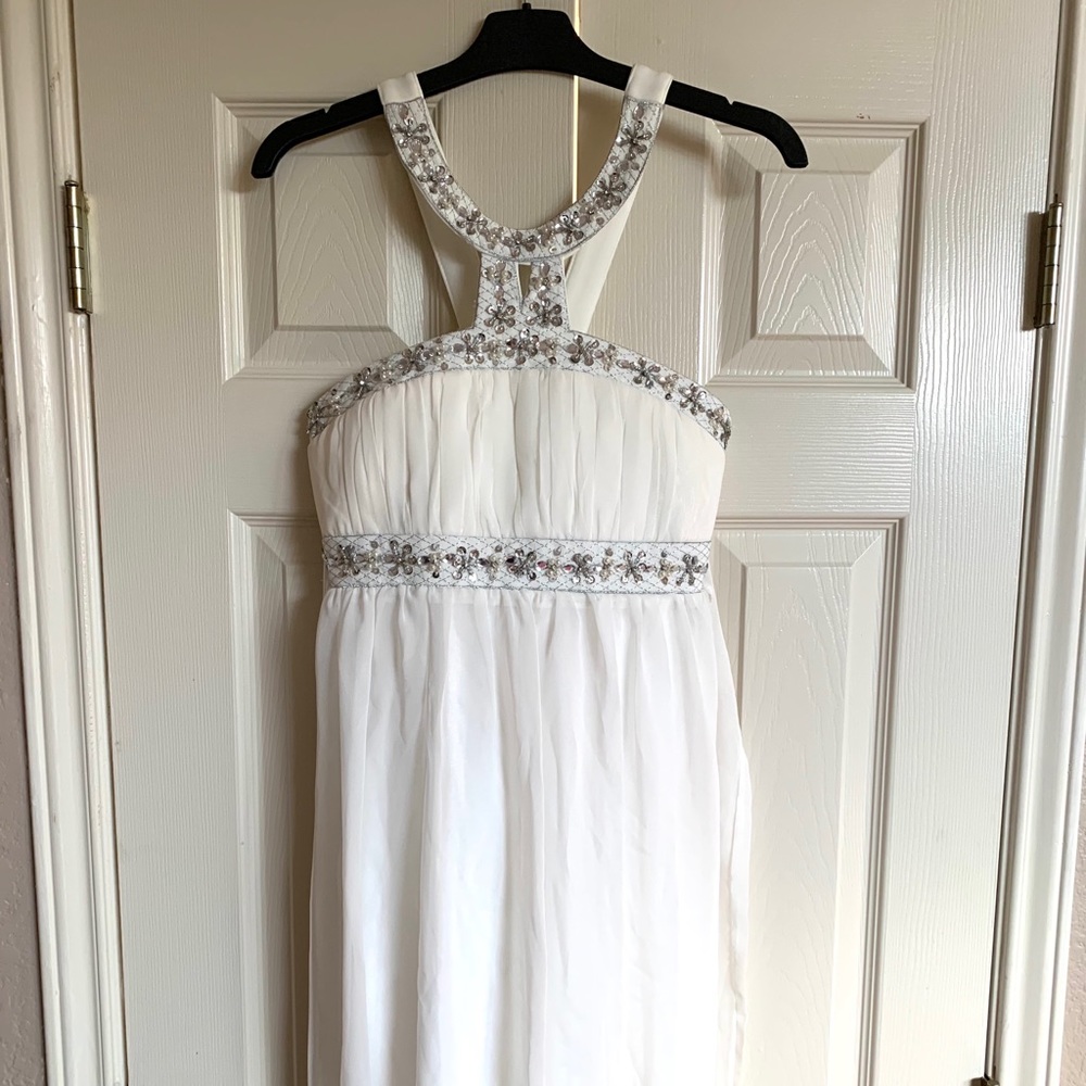 White, evening dress with diamanté detailing